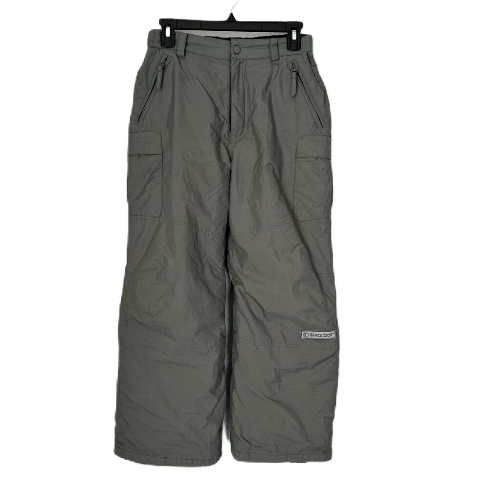 Black Dot Ski Pants Boys L Gray Water Proof Snow Board Insulated Outdoor Youth